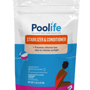 Poolife stabilizer and conditioner for pool water.