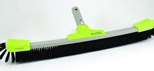 A green floor squeegee with a black rubber blade.