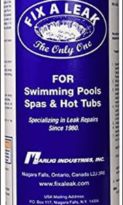 A container labeled for swimming pools, spas, and hot tubs leak repair.
