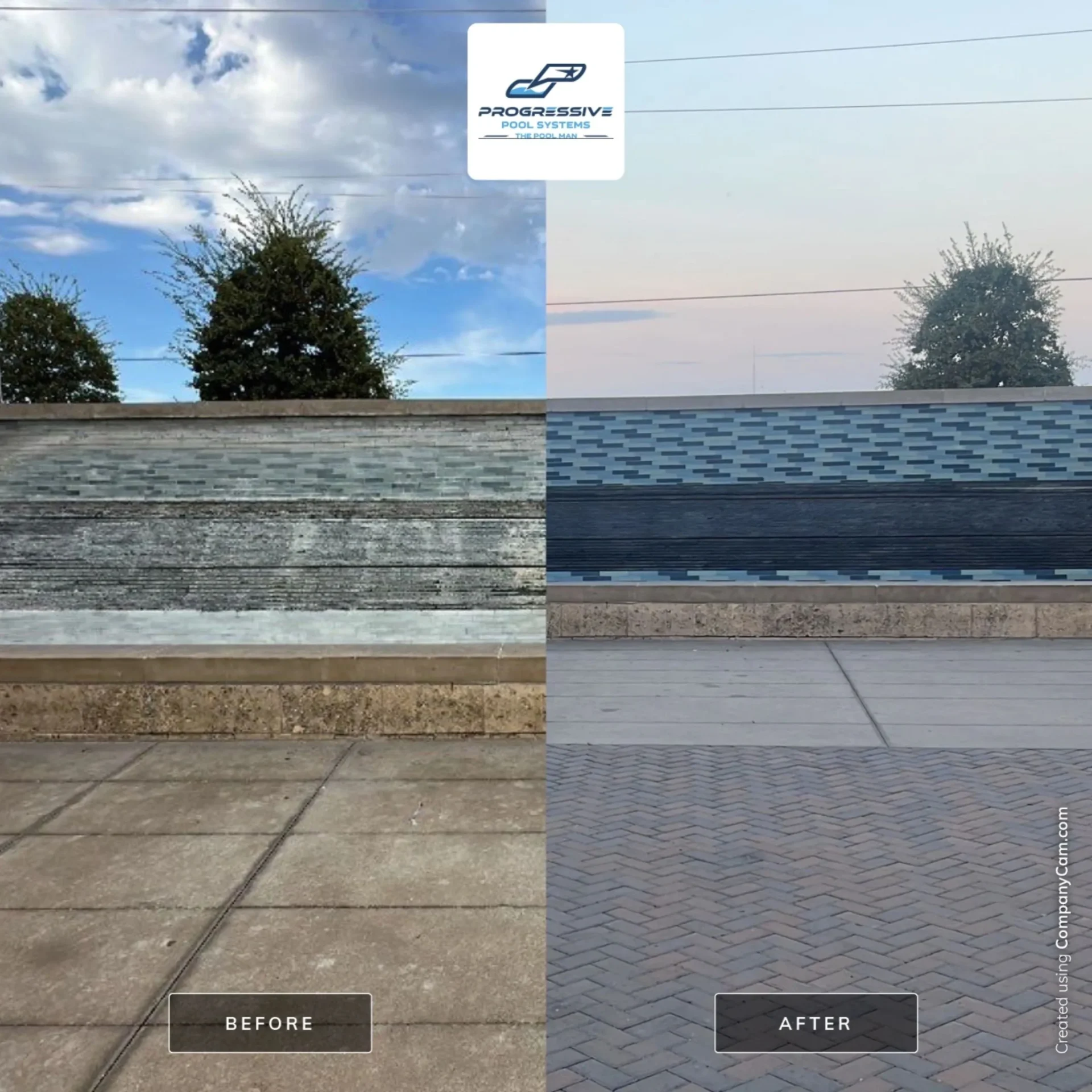 Side-by-side comparison of a cleaned roof and pavement versus a dirty, weathered one.